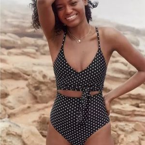 NWT Aerie Wrap One Piece Tie Front Polka Dot Bathing Suit